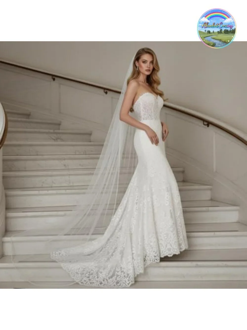 Hand Sewn Pearl Beaded Fingertip Length Bridal Veil with Comb